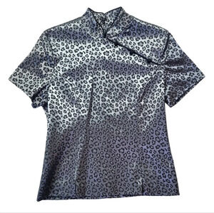 Vintage Jessica Howard 80's Cheongsam Style Leopard Print Satin Blouse